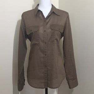 LRL Lauren Ralph Lauren Olive Green Cotton Button-Down Blouse | Women’s Large